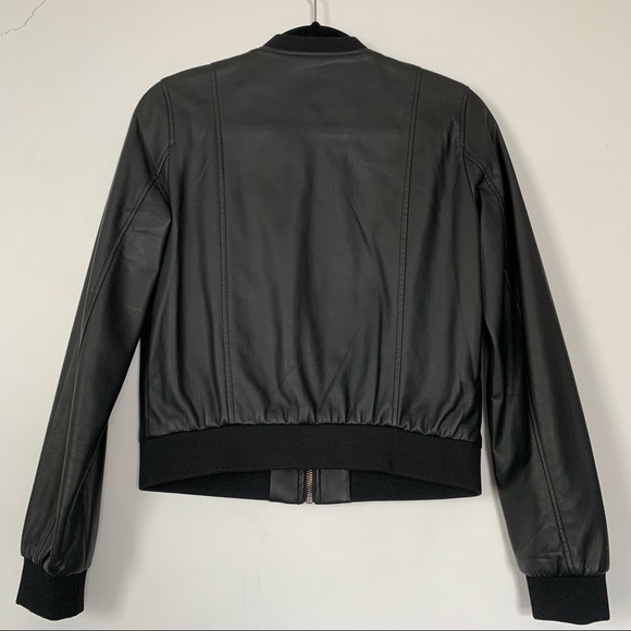 ZARA Black Faux Leather Full Zip Bomber Jacket - Picture 8 of 16